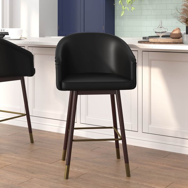 Flash Furniture 26" Black LeatherSoft Barstool with Wood Legs, PK 2 2-AY-1928-26-BK-GG